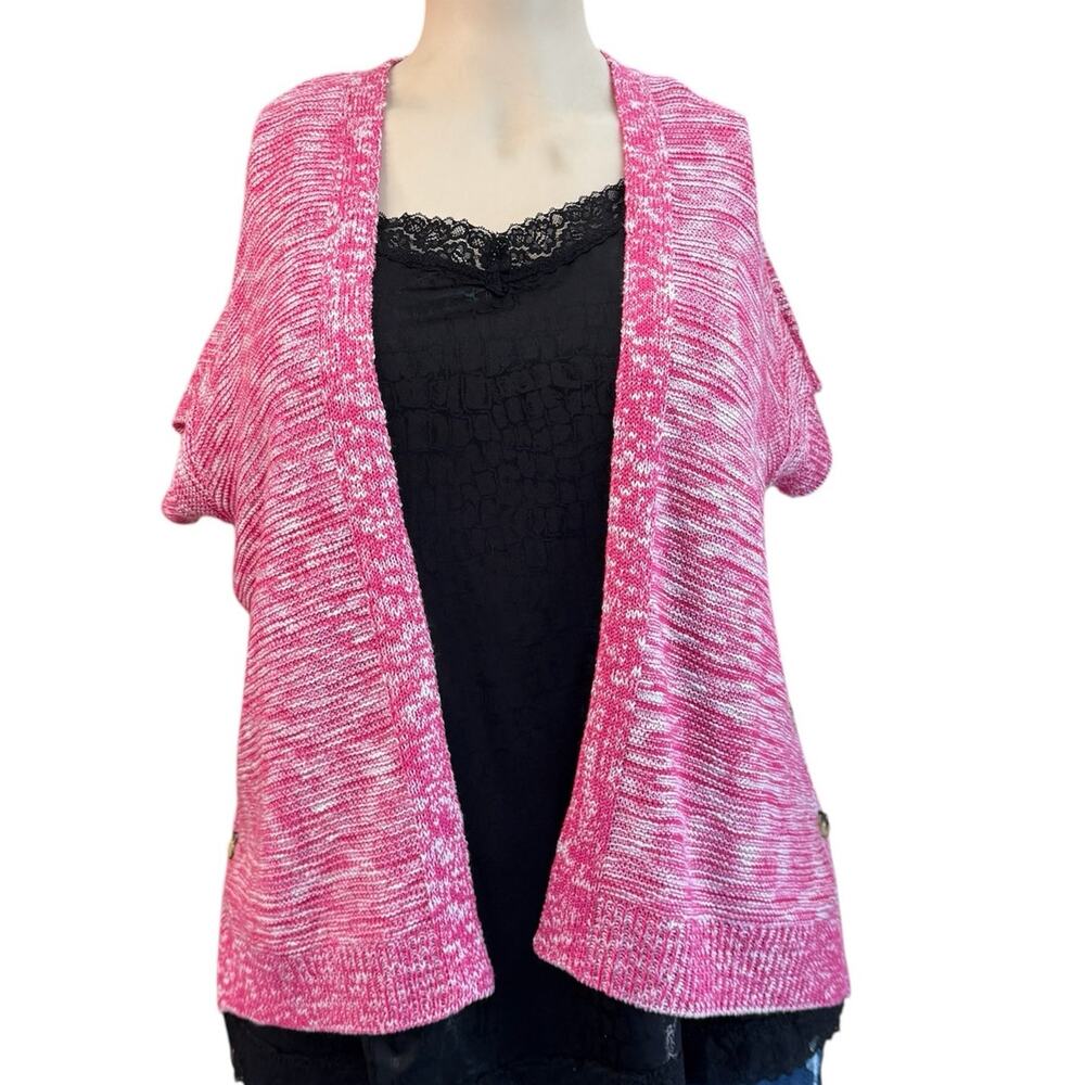 Lane Bryant Pink Marled Open Front Short Sleeve Cardigan